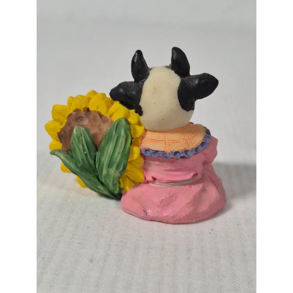 CWI Miniature Cow Figurines with Sunflowers Farmhouse Decor Set of 4 Resin